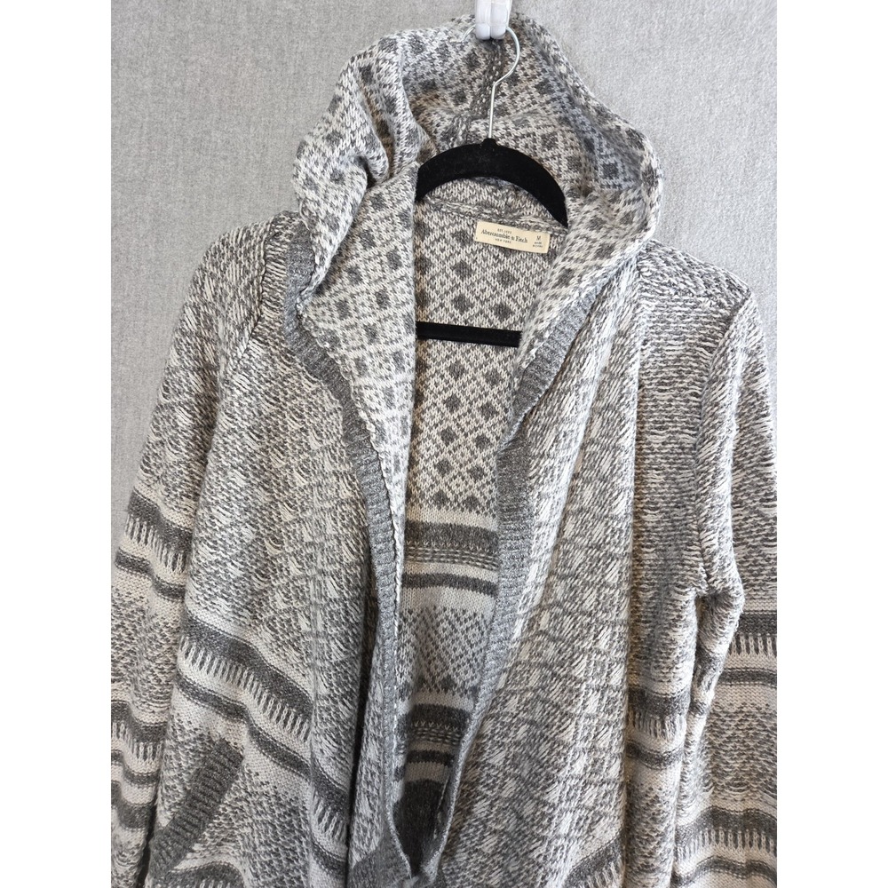 Abercrombie & Fitch M Open Knit Cardigan Sweater Asymmetrical Gray Aztec Boho